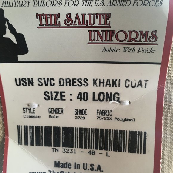 The Salute Uniforms US Navy Service Dress Khaki Uniform Jacket New with tags! - Picture 2 of 4